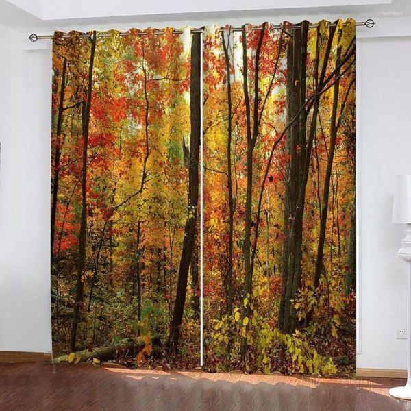 Cortina paisaje otoño bosque Po impresión Blackout 3D Cortinas para sala de estar ropa de cama El Cortinas Cortinas