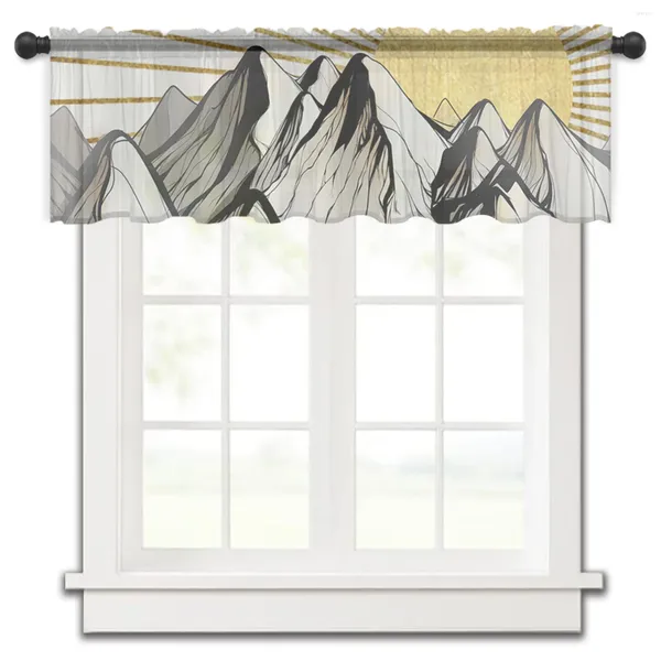 Cortina paisaje montañas arte pintado a mano ventana pequeña tul transparente corto dormitorio sala de estar decoración del hogar cortinas de gasa