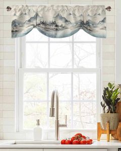 Curtain Landscape Tree Aquarelle courte fenêtre Attache réglable Couploirs pour le salon Rideau de cuisine