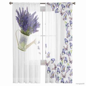 Gordijn lavendel vlinder gieter tule gordijnen voor woonkamer thuis slaapkamer keuken chiffon pure gordijnen bedrukt gordijn