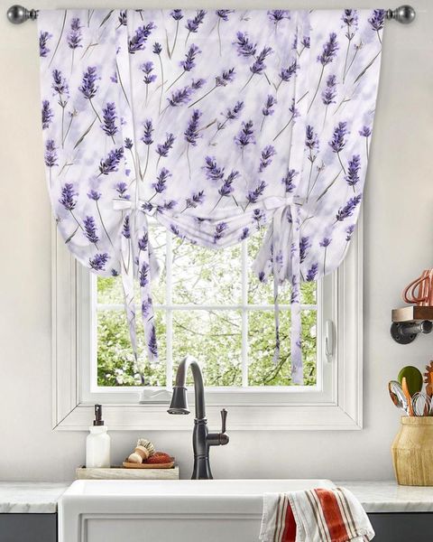 Cortina de flores de lavanda, ventana de acuarela para sala de estar, decoración del hogar, persianas, cortinas de cocina, cortinas cortas