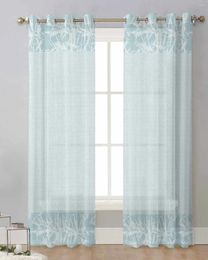Rideau feuille bleu abstrait rideaux transparents pour la fenêtre du salon