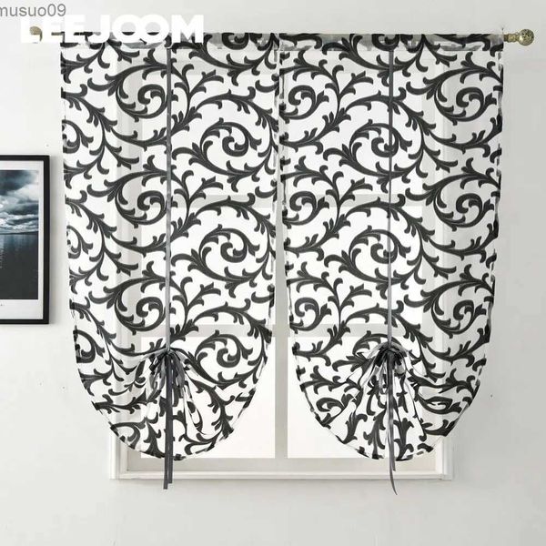 Rideau LEEJOOM rideau de cuisine court traitement de fenêtre moderne cravate ballon Textile de maison panneau transparent Tulle blanc noir Jacquard