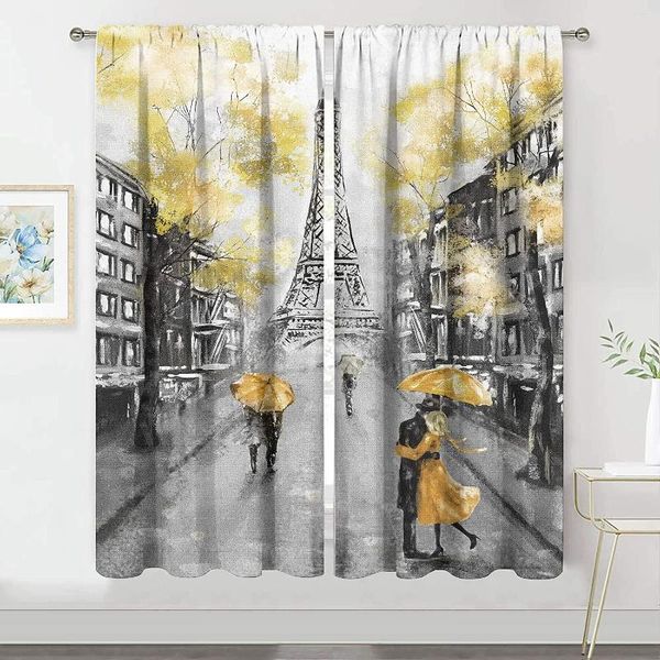 Cortina decoración de sala de estar cortinas opacas París Torre Eiffel paisaje ciudad pareja dormitorio lujo