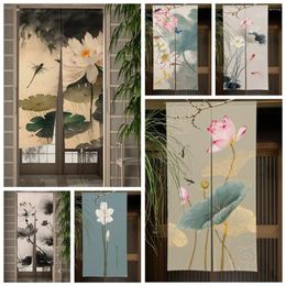 Cortina de flor de ciruelo de loto, pintura tradicional china japonesa Noren, cocina, dormitorio, puerta de entrada, medias cortinas de lino