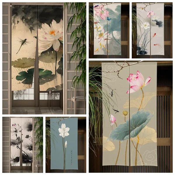 Rideau Lotus fleur de prunier japonais Noren chinois peinture traditionnelle cuisine chambre porte d'entrée lin porte demi-rideaux