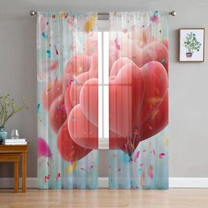 Cortina amor corazón cinta roja globo transparente para sala de estar vestido de pared hogar ventana suministros imprimir cortinas de tul