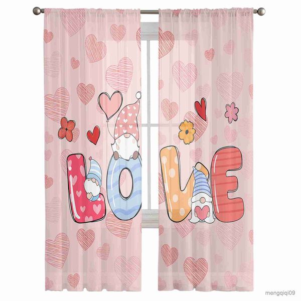 Rideau pétales d'amour le jour de la saint-valentin, rideau transparent pour fenêtre, en Tulle, pour salon, cantonnière, panneaux en Tulle, draperies en mousseline de soie