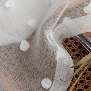 Rideau charmant tulle 3d dots en peluche boule de coton brodé de viande voile blanche pure pour enfants décoration de salon cortinas