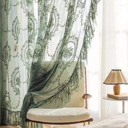 Rideau luxueux en dentelle à volants vert encre, rideaux transparents pour chambre à coucher, filtrage de la lumière, rideaux de fenêtre, salons, balcons, décoration de la maison