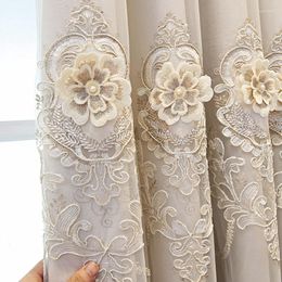 Gordijn Luxe romantisch reliëf borduurwerk pure voor woonkamer slaapkamer tule fluwelen lacework dubbele laag venster drapes