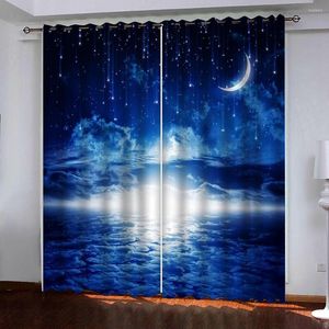 Cortina de lujo Blackout 3D cortinas para sala de estar ropa de cama Oficina cielo azul Luna