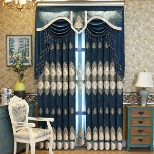 Rideau luxe Chenille bleu Royal pour chambre Villa brodé isolé chambre assombrissement Velet rideaux porte coulissante Patio