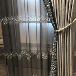 Cortina de tul con cuentas bordadas de lujo para sala de estar, Panel Pastoral Rural de perlas románticas, Cortinas francesas para ventana M232C