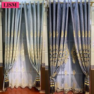 Rideau Luxury Salon européen CHENILLE ENVIR BROBIÈRE CHAMBRE BLACKOOUT FENECTION ÉLÉGANT JACQUARD JACQUARD LACE BLUE TULLE