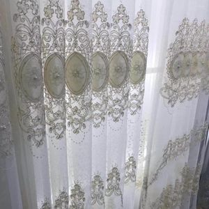 Cortina de gasa de terciopelo de lujo para sala de estar, comedor, encaje, perla bordada, tela transparente, parte inferior ondulada, cortinas para ventana Zh033C