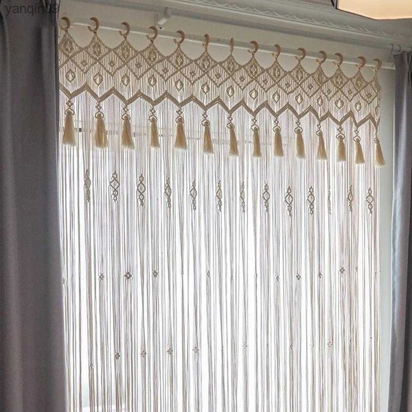 Cortina Cortina de macramé para puerta Separador de ambientes Tejido a mano Colgante de pared Foto de boda Telón de fondo Tapiz Casa de campo Puerta Ventana Cortinas HKD230821