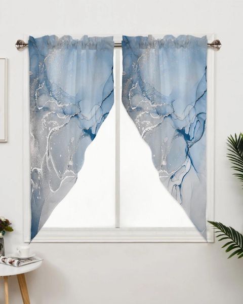 Cortina de mármol con líneas blancas y azules, Triangular para cafetería, cocina, puerta corta, sala de estar, cortinas para ventana
