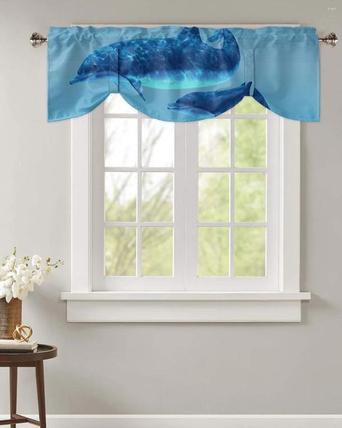 Rideau marin dauphin corail petite tringle poche rideaux courts décor à la maison cloison armoire porte fenêtre
