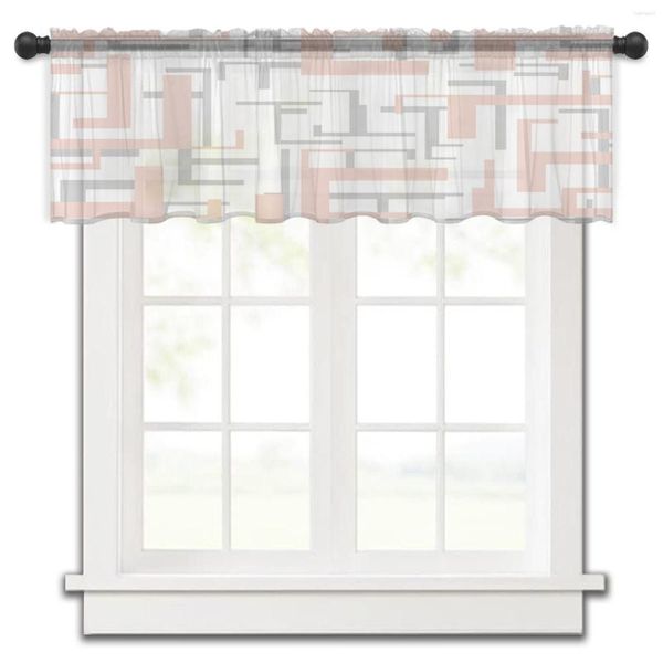 Rideau moderne géométrique rose gris, pour cuisine, petite fenêtre, Tulle transparent, court, chambre à coucher, salon, décoration de maison, rideaux en Voile