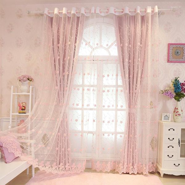 Rideau Moderne Blackout Rideaux Pour Filles Chambre 1 Pièce Élégant Dentelle Sheer Solide Polyester Tissu Salon Fenêtre Panneaux Personnaliser