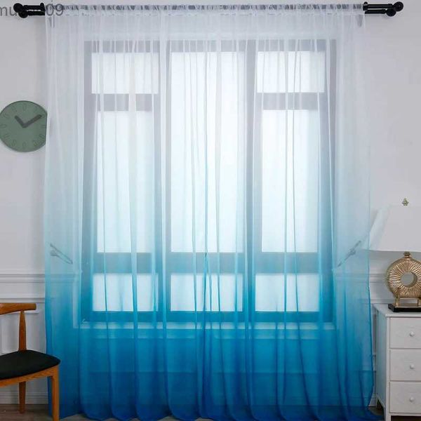 Rideau moderne bleu dégradé couleur rideau Tulle décoratif voilages pour salon chambre cuisine hôtel maison aux panneaux de fenêtre