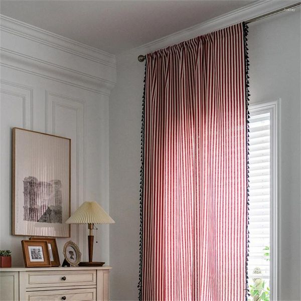 Rideau moderne en Tulle à rayures colorées, rouge et blanc, pour salon, chambre à coucher, traitement de fenêtre transparent, cuisine