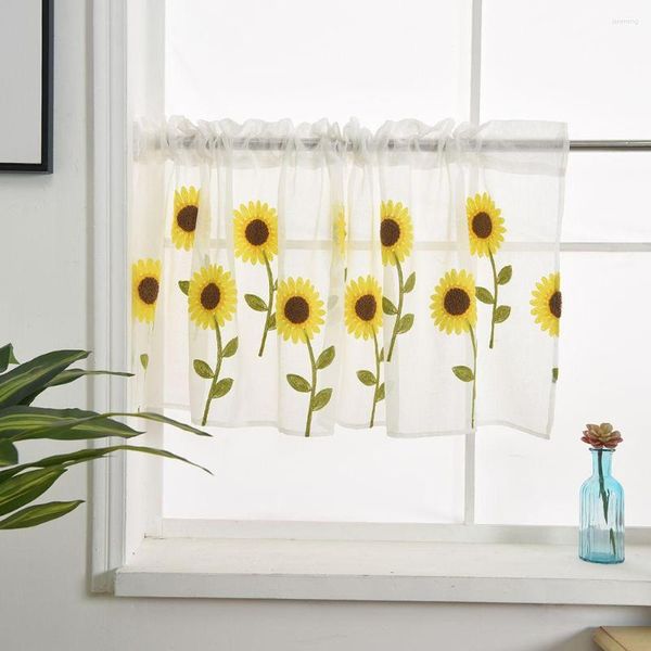 Rideau de marguerite moderne courte tournesol brodé en tulle en tulle semi-curtain voile rideaux pour le décor de la chambre à coucher du salon