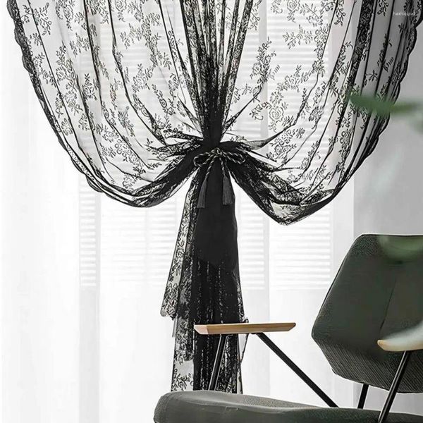 Rideau moderne anti-poussière, Style classique, dentelle florale noire, décoration transparente, draperie de fenêtre longue durée, fournitures ménagères
