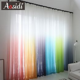 Rideau moderne dégradé couleur fenêtre tulle rideaux pour salon chambre organza voile el décoration bleu transparent 230923