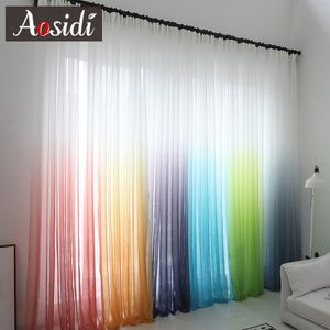 Rideau moderne dégradé couleur fenêtre tulle rideaux pour salon chambre organza voile el décoration bleu transparent 230923