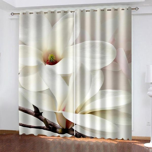 Rideau occultant moderne, décoration de maison, stéréoscopique 3D, fleur de Magnolia réaliste sur fond blanc, rideaux personnalisés
