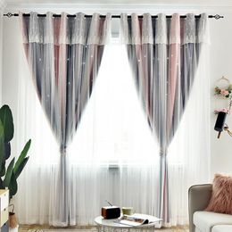 Cortina moderna Limplicity, sombreado completo, cortinas de encaje para ventana, tela rosa, tul blanco bordado, doble capa para sala de estar