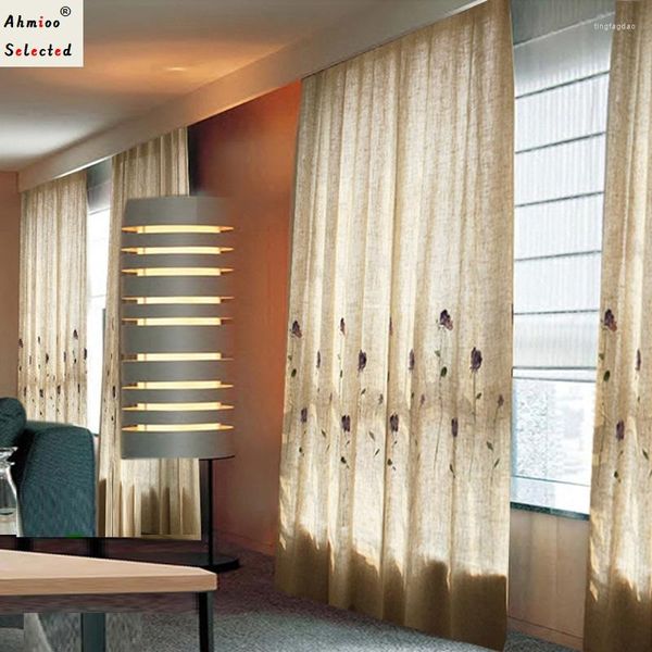 Cortina moderna de lino, cortinas opacas de Color para sala de estar, dormitorio, tela de lino de algodón Natural, cortinas para ventana, cafetería y cocina