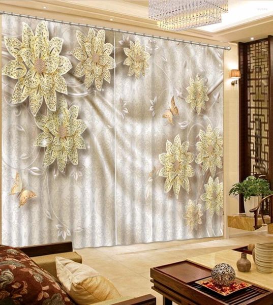 Cortina Corta 3D de lujo moderna Drapes para sala de cama Oficina viviente El Cortinas Blackout Shade Window Flowers