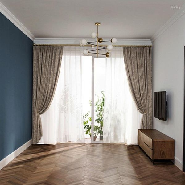 Cortina moderna minimalista con textura para sala de estar, dormitorio, nórdico, de gama alta, de terciopelo, para el hogar, clásica