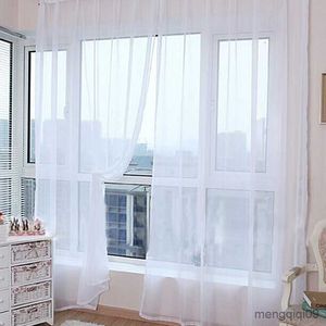 Cortina Moderna cortina multicolor Corta transparente sólida para la sala de estar Decoración del dormitorio Panel de la puerta del hogar Drapes de tul R230815