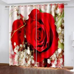 Rideau moderne Roses rouges élégant saint valentin 2 pièces rideaux fins pour fenêtre drapé salon chambre décor