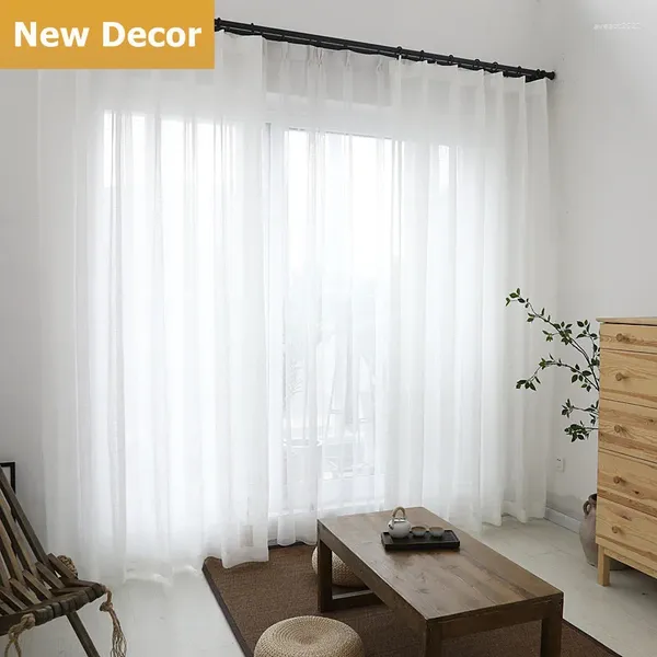 Cortina Cortinas blancas modernas Tullo para sala de estar Dormitorio de algodón Linen Ventana de tratamiento Drapes