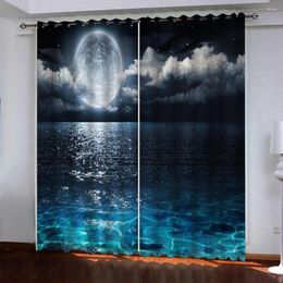 Rideau moderne fenêtre créative lune mer paysage rideaux pour salon chambre impression Po rideaux