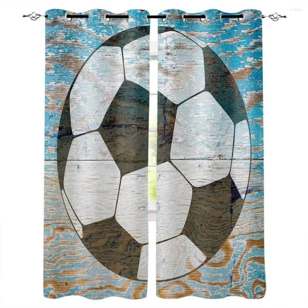 Rideau multi-taille Sport Football Grain de bois rétro fenêtre rideaux Polyester tissu salon décor à la maison