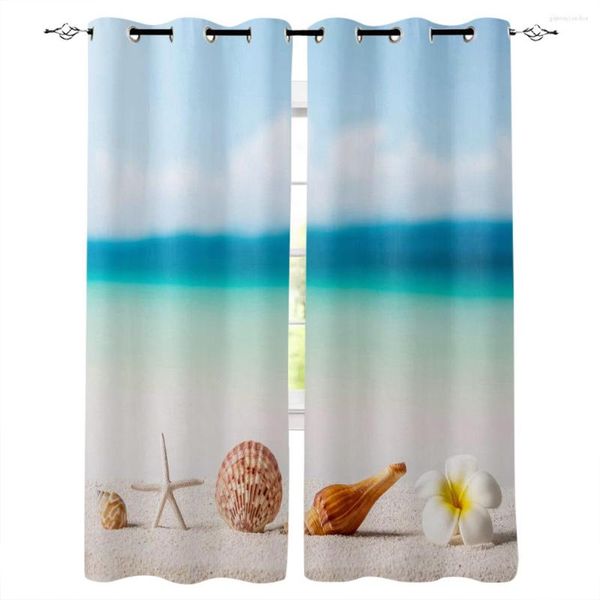 Rideau multi-taille Tropical plage coquille conque étoile de mer fleur mer fenêtre rideaux Polyester tissu salon décor à la maison