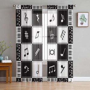 Rideau Musc Piano Touches Noir Blanc Tulle Sheer Fenêtre Rideaux Pour Salon La Chambre Voile Organza Rideaux Décoratifs