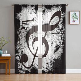 Curtain Music Notes Dot Drop Quaver Black Splash Ink Art Sheer rideaux pour le salon Window Kitchen Tulle Voile