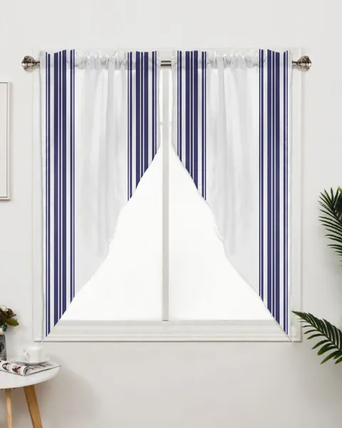 Cortina azul marino rayas cortinas para dormitorio ventana sala de estar persianas triangulares cortinas