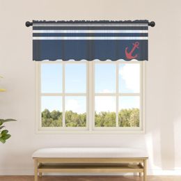 Cortina azul marino a rayas ancla cortinas transparentes para cocina café medio corto tul ventana cenefa decoración del hogar