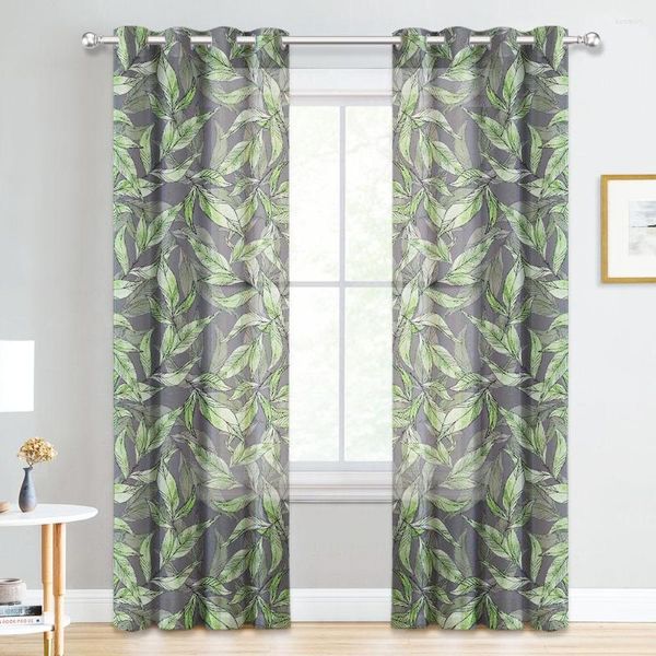 Rideau NICETOWN 1 PC Imprimé Feuille Motif Sheer Grommet Décoration Articles Avec Salon Chambre Mode Voile Green Bay