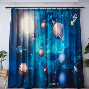 Gordijn Noordse 3D Planet Star Blackout Curtains For Kids Room Gedrukte jongens Slaapkamer Babyraam Drapes Blue Sheer Voile