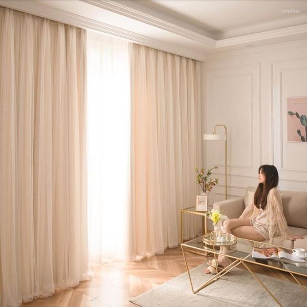 Cortina nórdica de doble capa, cortinas opacas, tul, ventana moderna, transparente para sala de estar/dormitorio con alzapaños gratis