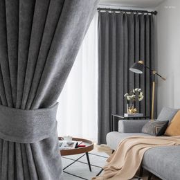 Gordijn Noordse moderne high-end chenille stevige kleur gordijnen voor levende eetkamer slaapkamer licht luxe verdikt eenvoudig